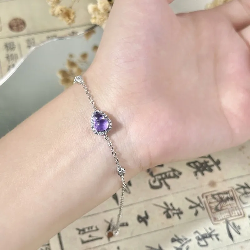 Fashionable Elegant Shiny Gourd-Shaped Natural Amethyst And Jade Inlaid Bracelet Women 2