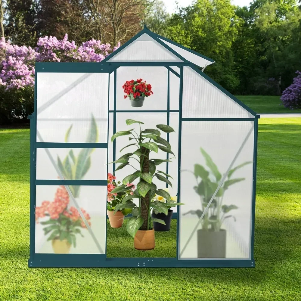 

Outdoor Greenhouse, 6'X 4' Walk-in Greenhouse for Outside with Roof Vent, Rain Gutter, Polycarbonate Aluminum Heavy Duty