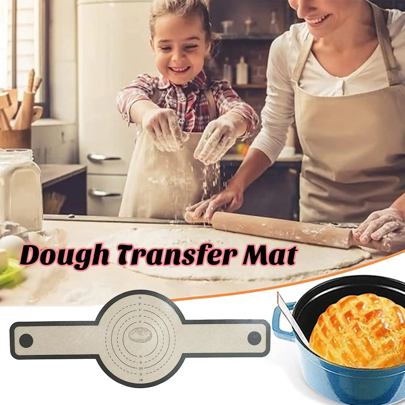 Reusable Silicone Bread Baking Mat with Long Handles Heat-Resistant Non-Stick Dishwasher Safe Pastry Mat Kitchen Tool