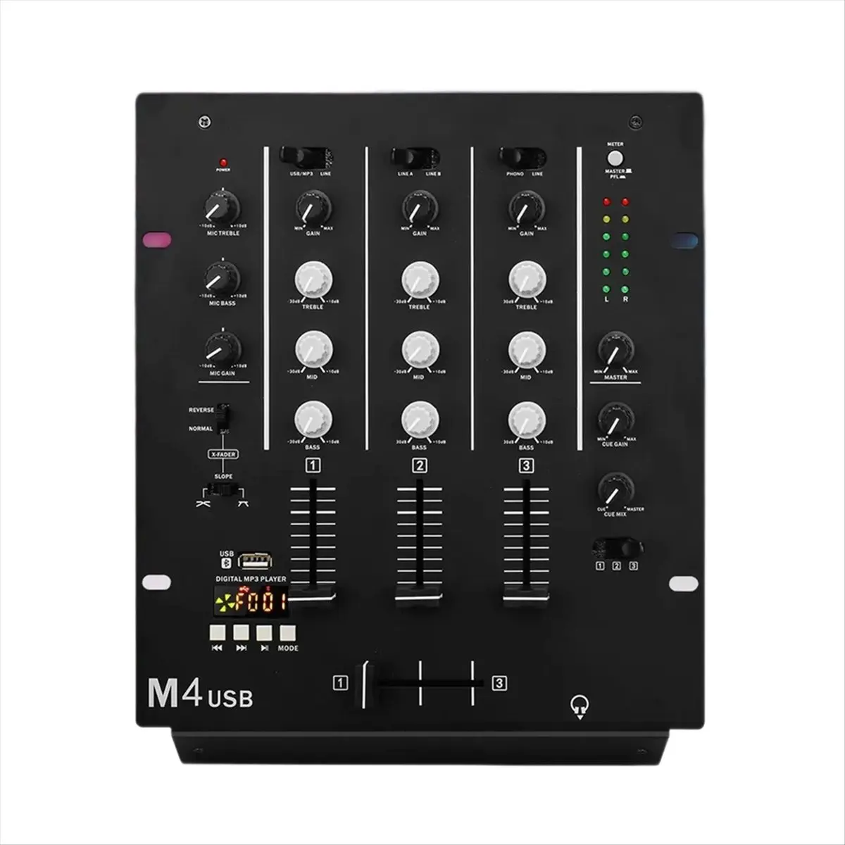 A64I 3-Channel USB DJ Mixer with Built-in Audio Interface 3-Band EQ Microphone Input and Replaceable Crossfader US Plug
