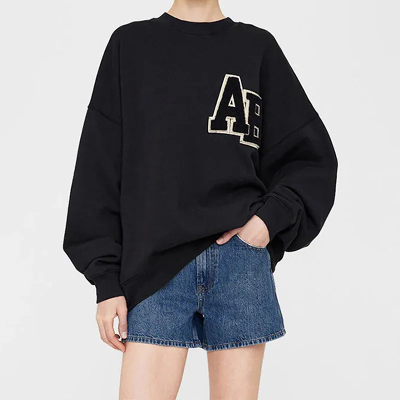 

Autumn and winter North American niche AB towel embroidered fabric embroidered letter women's hoodie neck loose women's hoodie