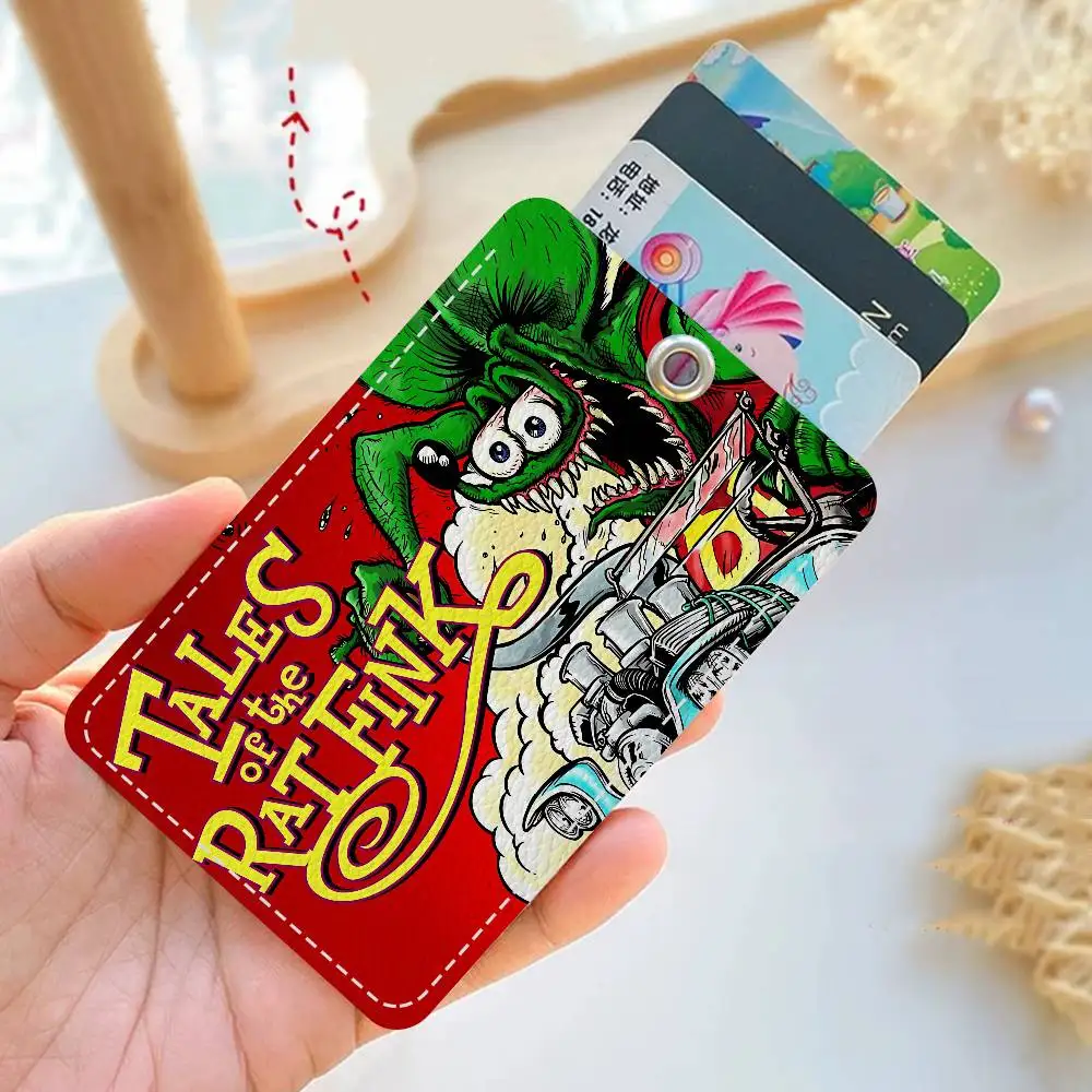 R-RAT F-FINK Rectangle ID Card Case Keychain Access Card Bag Key Tag Ring Leather Card Holder Key Ring Access