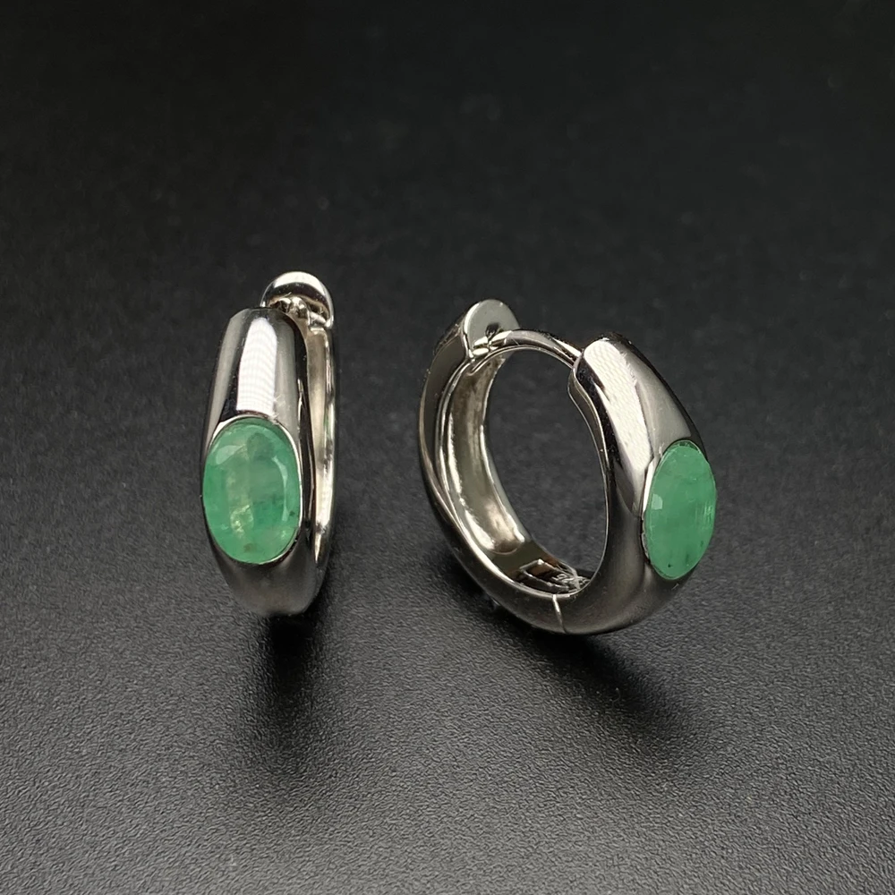 

Real Natural Emerald Hoop Earrings 925 Silver Ruby Sapphire Tanzanite for Women Wedding Engagment Party Sparkling Jewelry Gift