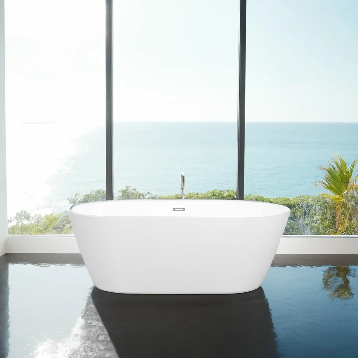 67'' Glossy Acrylic Freestanding Soaking Bathtub with Classic Slotted Overflow and Toe-tap Drain in Chrome