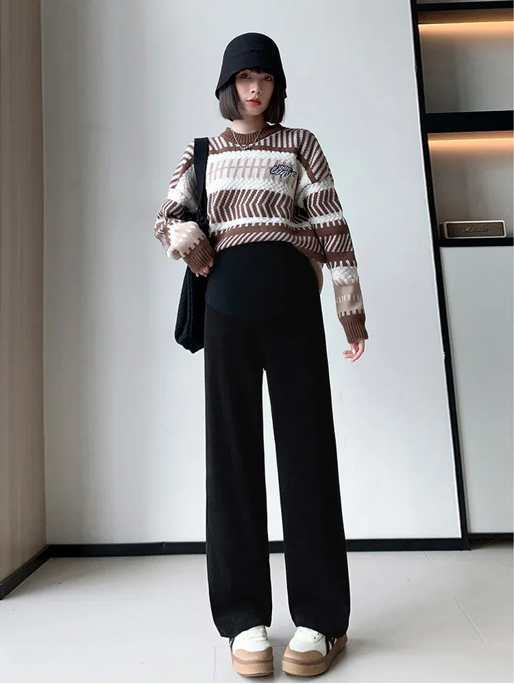 Spring Autumn Fashion Maternity Straight Pants Wide Leg Loose Across High Waist Trousers Clothes for Pregnant Women Pregnancy