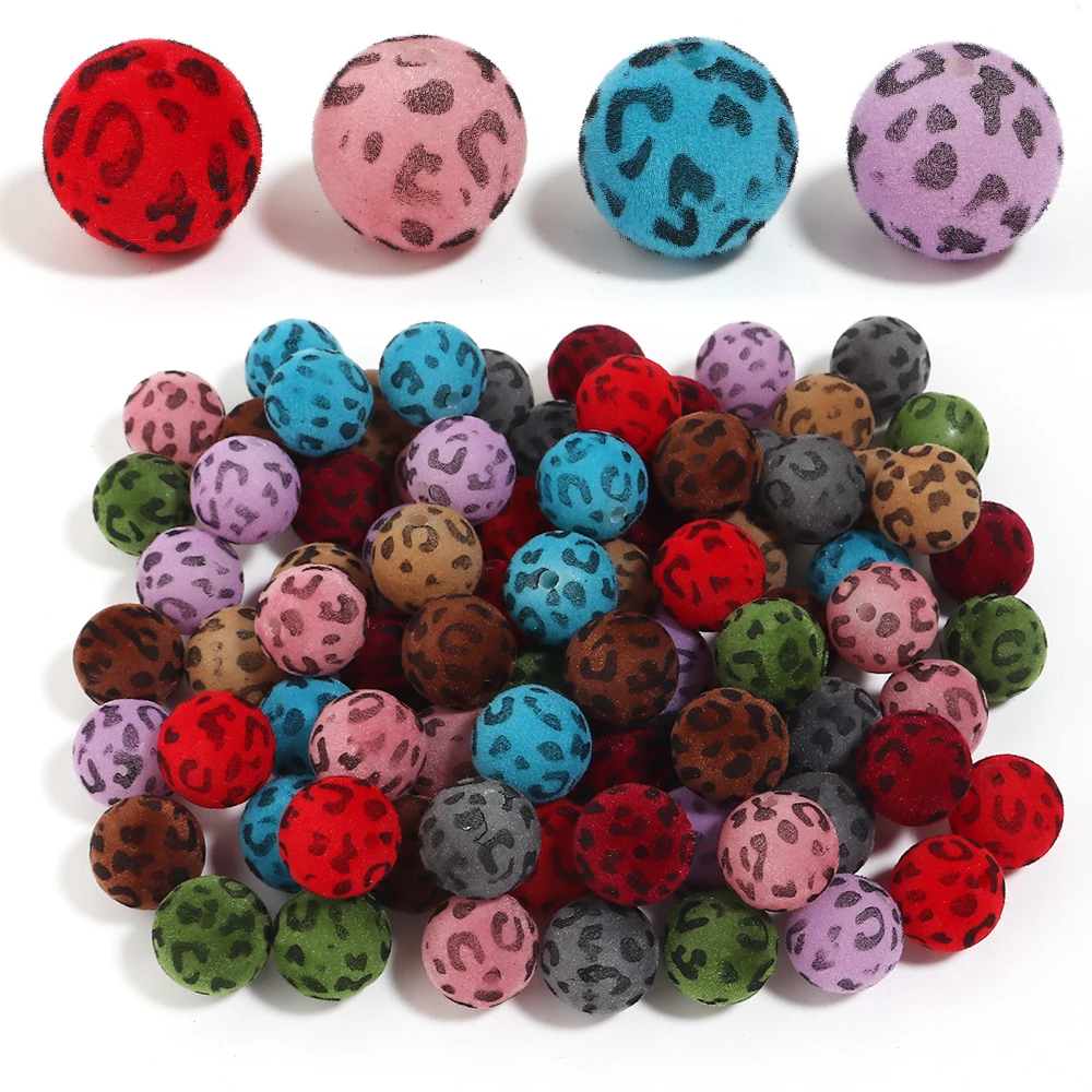 10/20 Stück 16mm beflockte Acrylperlen mit Leopardenmuster, runde lose Zwischenperlen für Schmuckherstellung, DIY Armband- und Halskettenzubehör – Detail 3