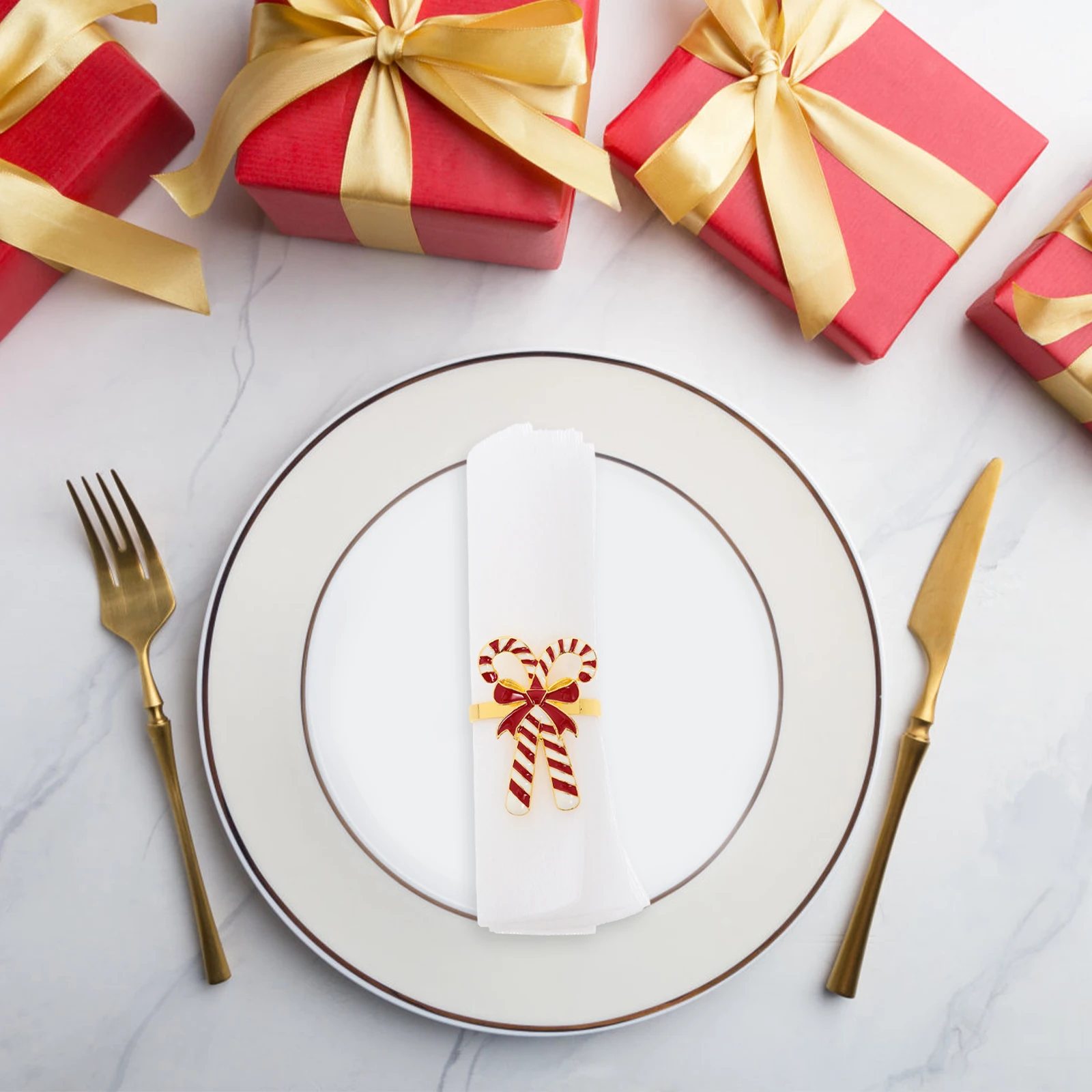 

4pcs Napkin Rings Christmas Bow Shape Alloy Tableware Party Supplies Xmas Gifts Holiday Decor Serviette Buckles