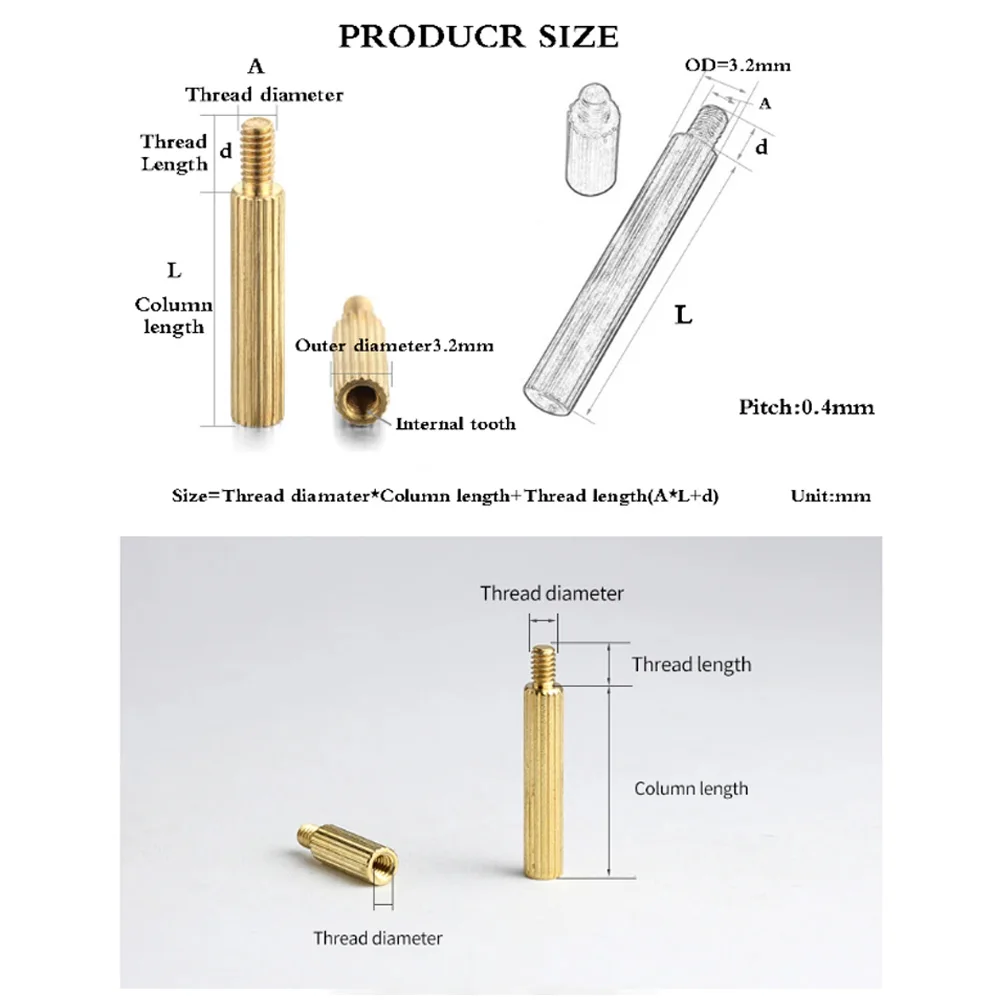 M2 Male-Female Round Knurled Copper Column Brass Unidirection Isolation Pillar For Security Surveillance Camera Length 2MM-40MM