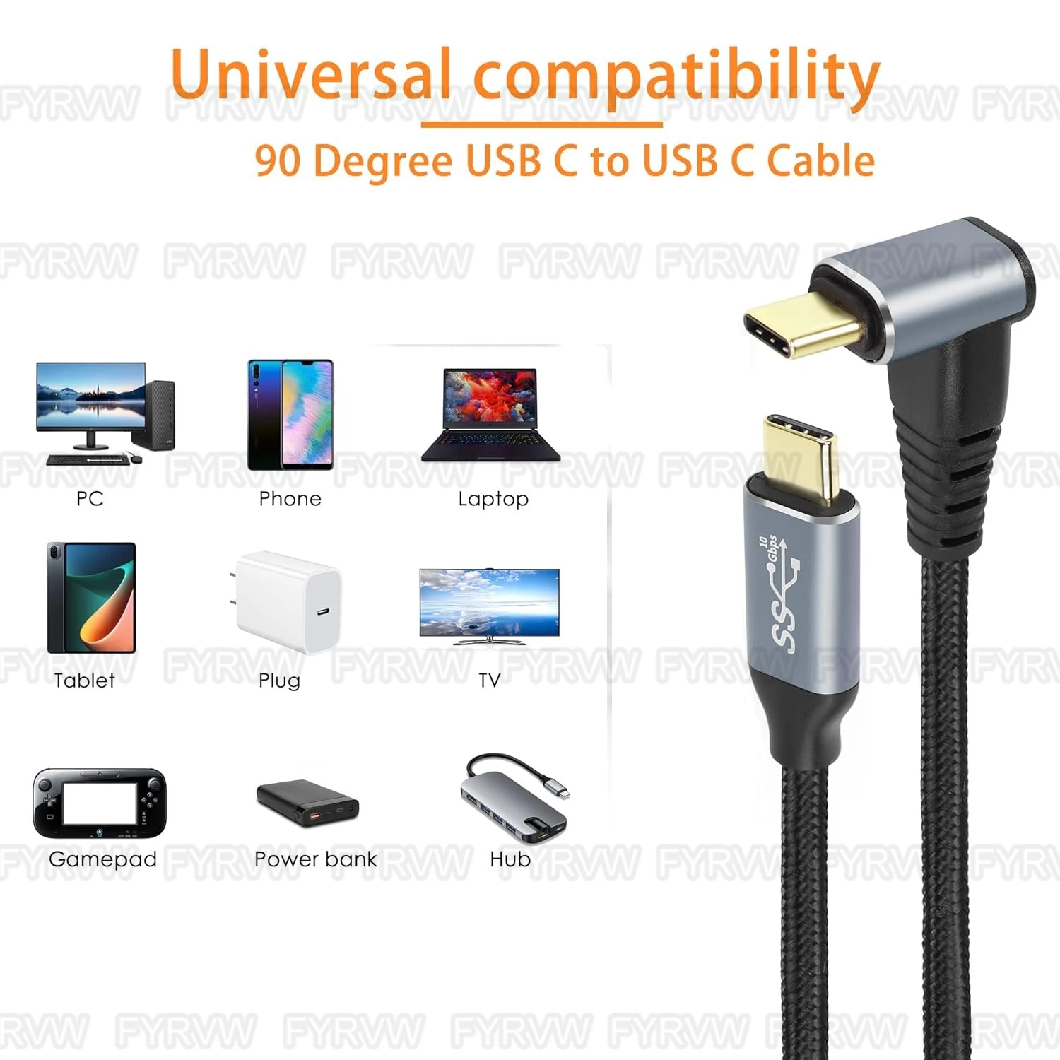 USB3.2 Gen2 Elbow Cable Thunderbolt 10Gbps Type C SSD 10Gbps Cable 5A 100W Fast Charging For Nintendo Steam Deck 90 Degree Cord