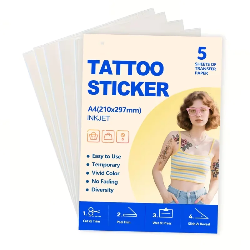 A4 Art Tattoos Paper DIY Waterproof Temporary Tattoo Skin Paper with Inkjet or Laser Printers for Tatoo Men Children Stickers