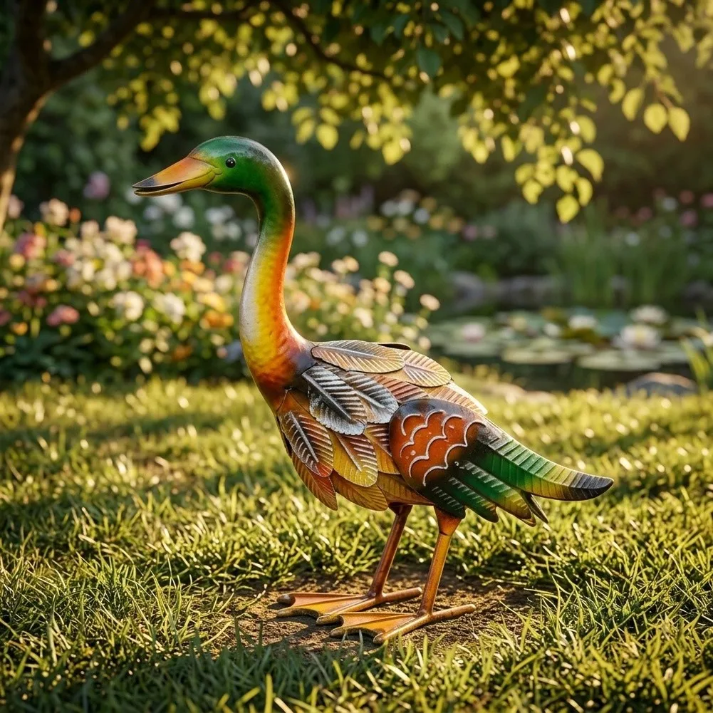 Handmade Iron Duck For Sculpture for Indoor Outdoor Decor Garden Patio Pond Statue Art Piece Rust Resistant Metal Yard Ornament