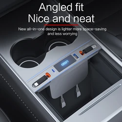 For Tesla Model 3 Y Docking Station 27W PD Type C Hub Quick Charger USB LED Shunt Hub Extension Center Console Smart Sensor 2023