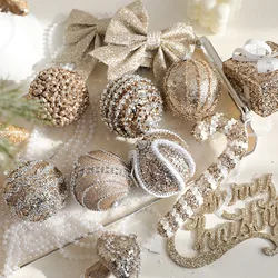 Christmas Tree Decoration Champagne Glitter Sequins ball Star bow tie DIY Xmas Hanging Pendants New Year Navidad Party Decor