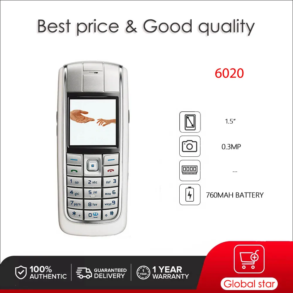 Original Unlocked 6020 Loudspeaker Mobile Phone Russian Arabic Hebrew Keyboard Made in Finland Free Shipping