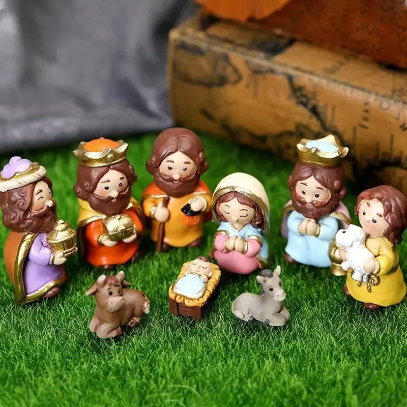 

10Pcs Mini Christmas Nativity Set Kids Christmas Nativity Set Jesus Figurines Christmas Ornaments Decor Tabletop Decoration