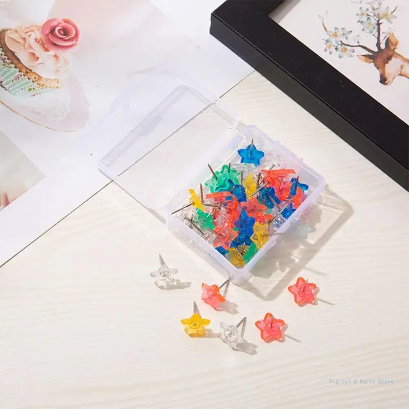 M17F 50 ชิ้น/แพ็ค 3D Star ตกแต่ง Thumb Tacks Pushpins ชุดสำหรับ Office School Home