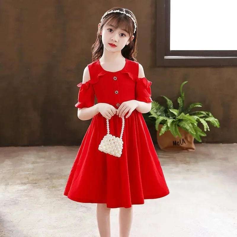 2026 retro summer Teens Girls Cloth bow sleeve mesh princess peter pan collar dress Children outfit 4 5 7 8 10 12 14 year korea