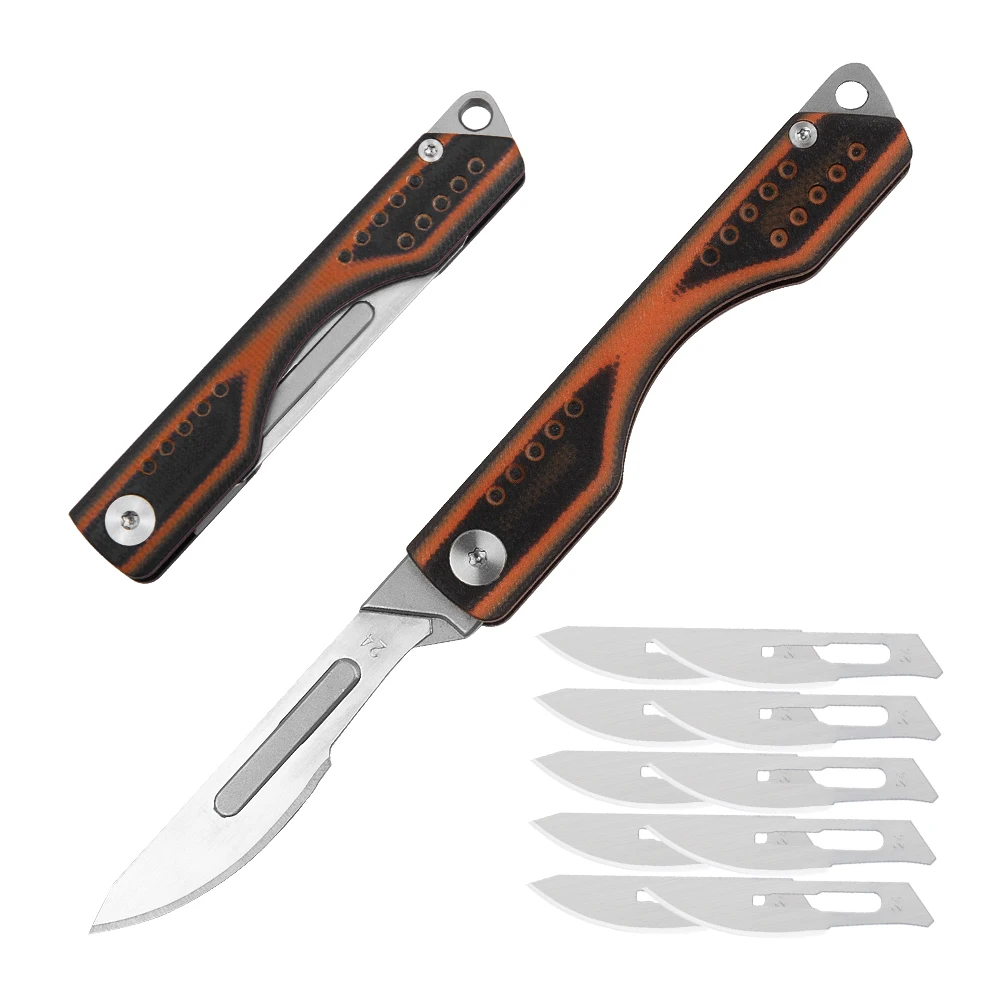 Folding Knife G10 Handle Replaceable Blade Pocket Knife Orange Outdoor Portable EDC Tool