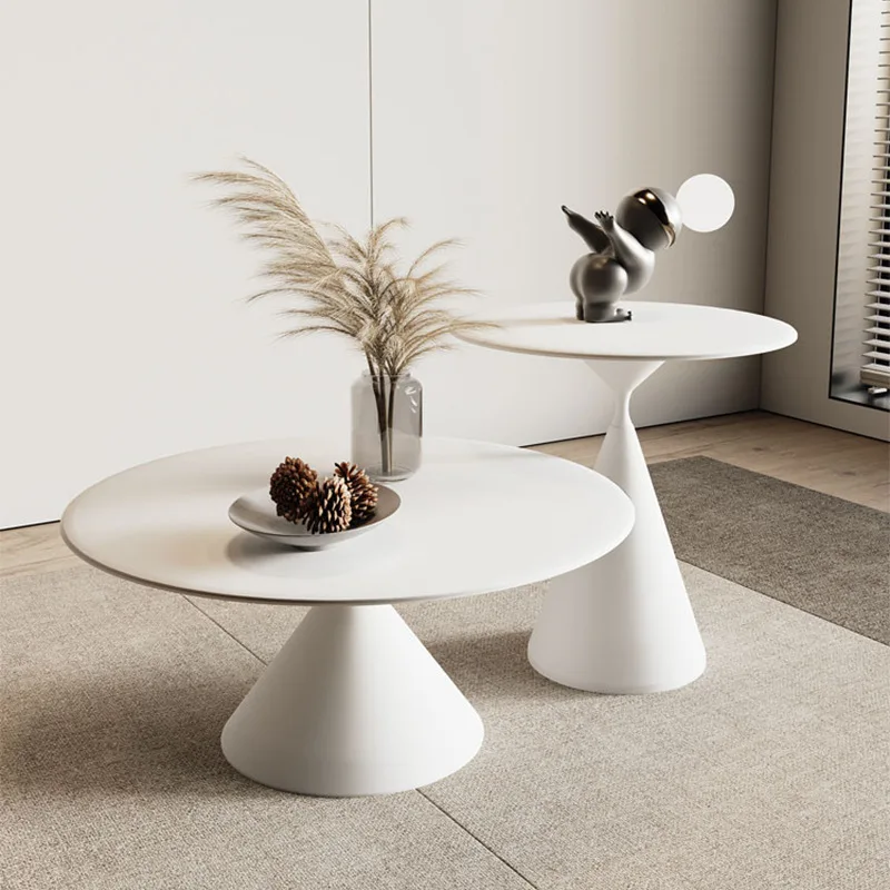

Italian minimalist cream style living room creativity, pure black and pure white small apartment round coffee table