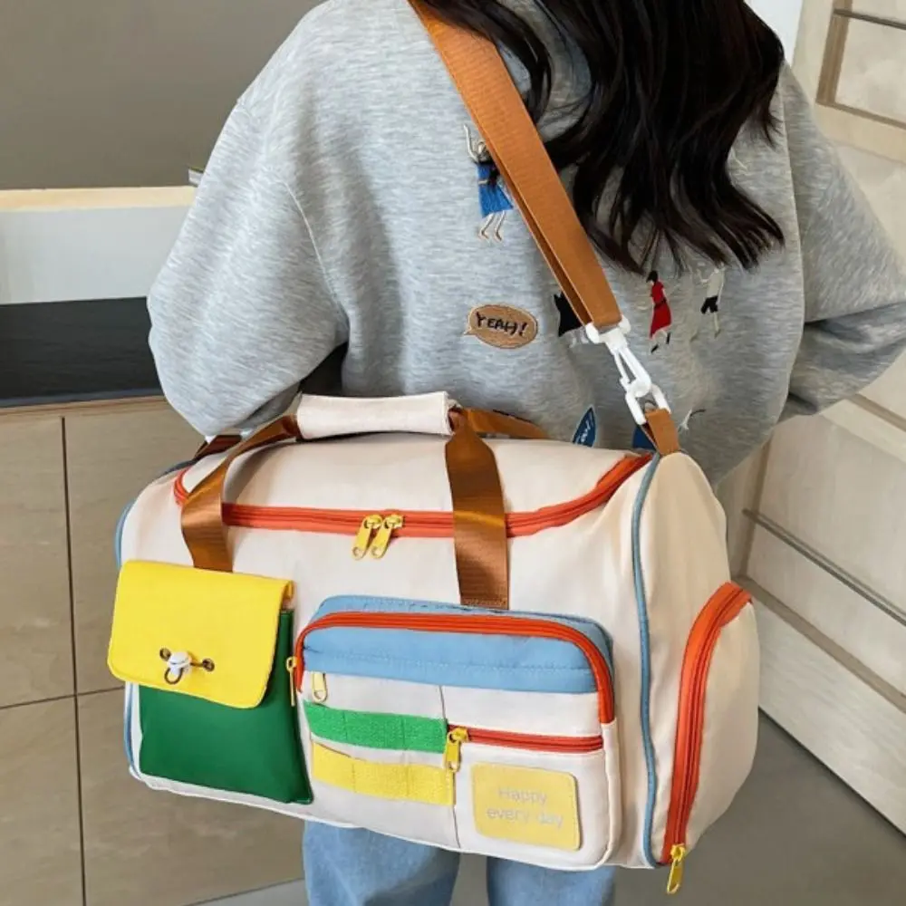 Storage Bag Oxford Travel Duffel Bag Sturdy Short Distance Nylon Duffle Bag Solid Color Foldable Large Capacity Handbag Trip