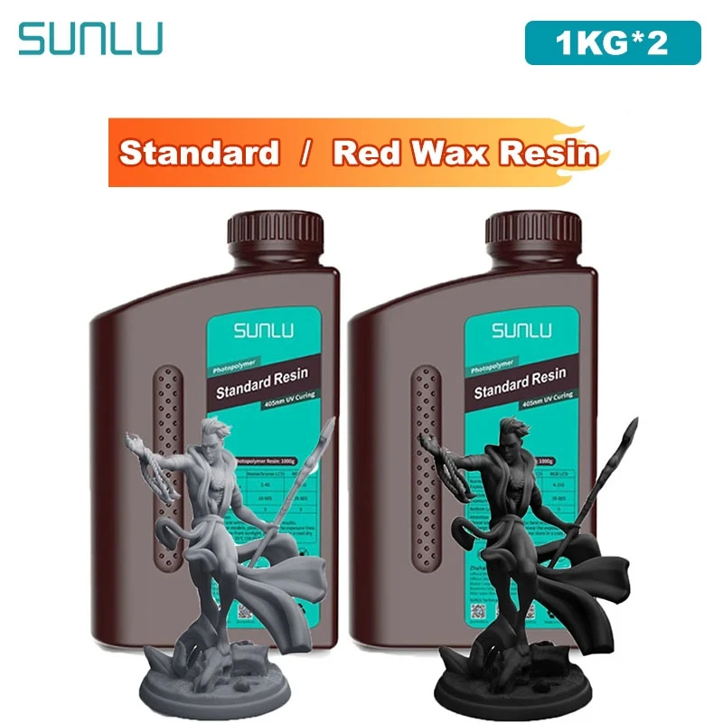 

SUNLU 2KG Standard / Red Wax Resin Resin 1000G/Bottle 405nm Rapid UV-Curing Photopolymer Resin For LCD 3D Printer Material