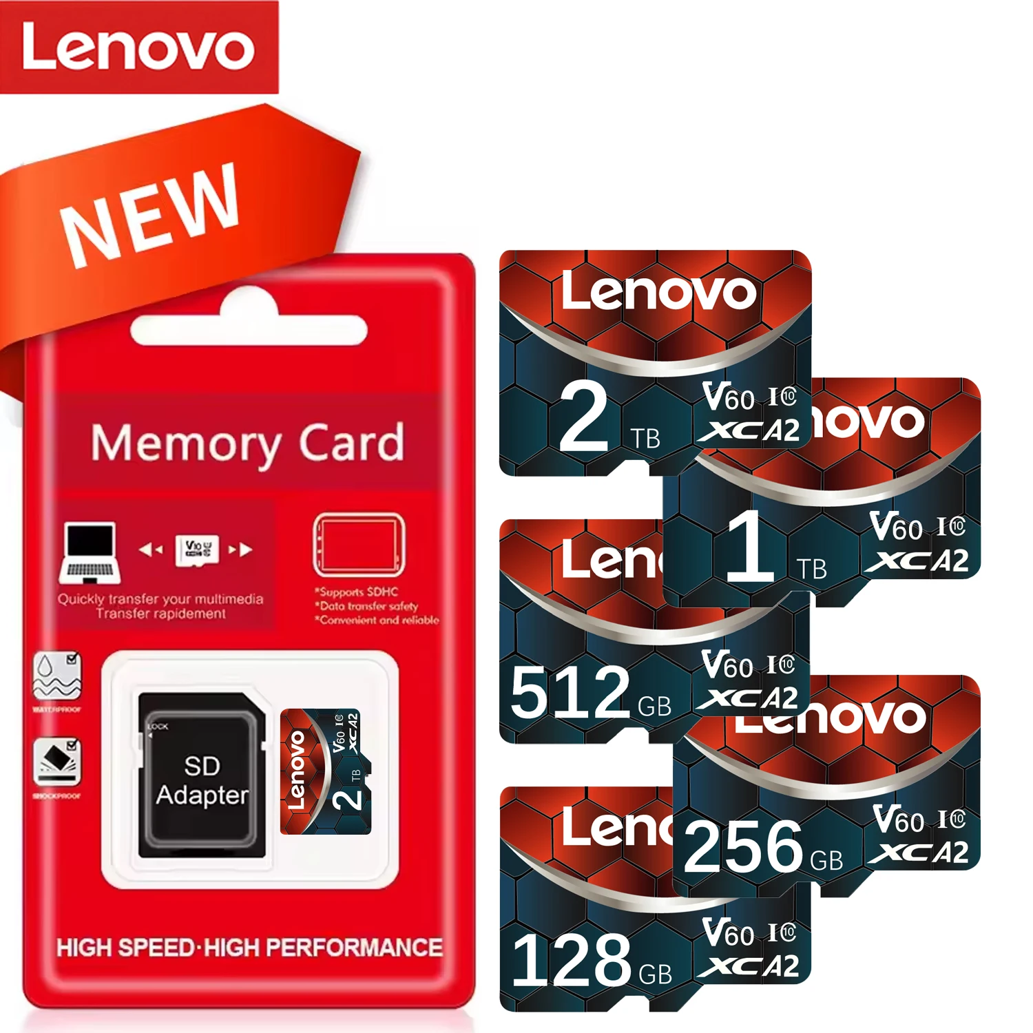 

Карта памяти Lenovo Micro SD 2 ТБ, высокоскоростная, 128 ГБ, поддержка 4K V60, 512 ГБ, 256 ГБ, C10, TF-карты для телефона, камеры, БПЛА