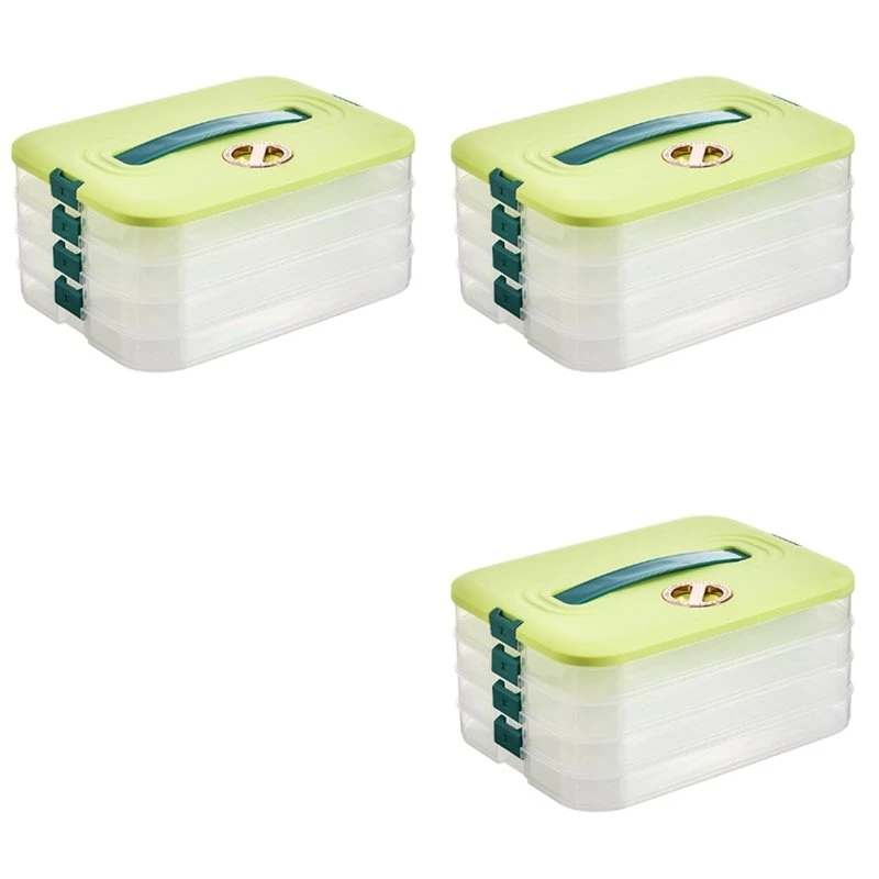 T19C 3X Dumplings Box Storage Box Refrigerator Dumpling Freezing Multi-Layer Freeze Quick-Freeze Dumpling Box Green