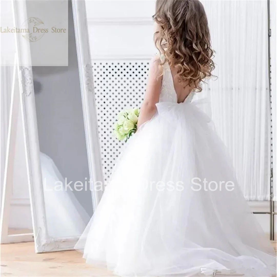 Flower Girl Dress For Garden Wedding Puffy Tulle Beads First Holy Communion Applique Pageant Ball Gown For Kid Birthday