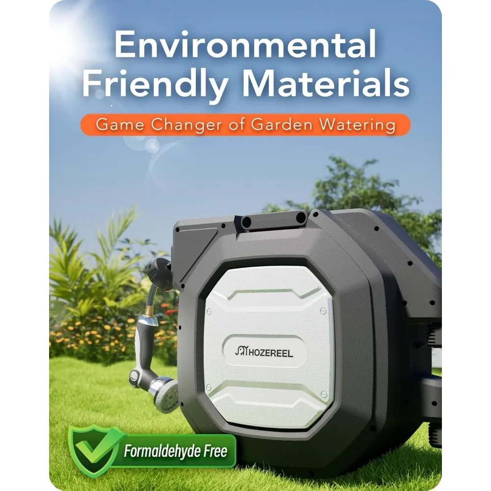 Carretel de mangueira de jardim retrátil resistente, carretéis de mangueira de jardim ao ar livre-carretel de mangueira de montagem na parede auto retrátil armazenamento automático