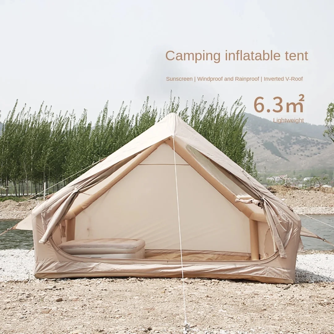 Inflatable Tent 2-4 Person 3-Season Waterproof Automatic Large Skylight Oxford Fabric Luxury Portable Tent with Carry Bag