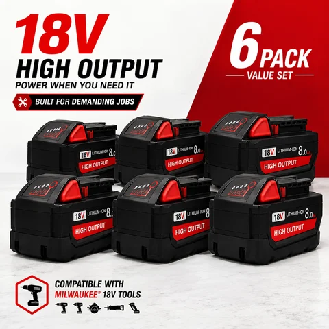 8.0Ah Replacement Battery Compatible with Milwaukee M18 18V 48-11-1850 48-11-1880, Li-ion Rechargeable Battery Pack for Power Tools