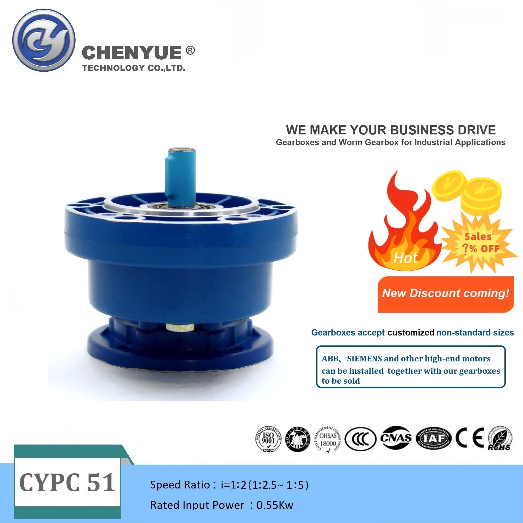 CHENYUE Helical Worm Gearbox CYPC51 Input 11/14/19mm Output 14/19mm Ratio 2:1 ,2.5:1,3:1,3.5:1 ,4:1,4.5:1,5:1  0.18kW-0.75kW