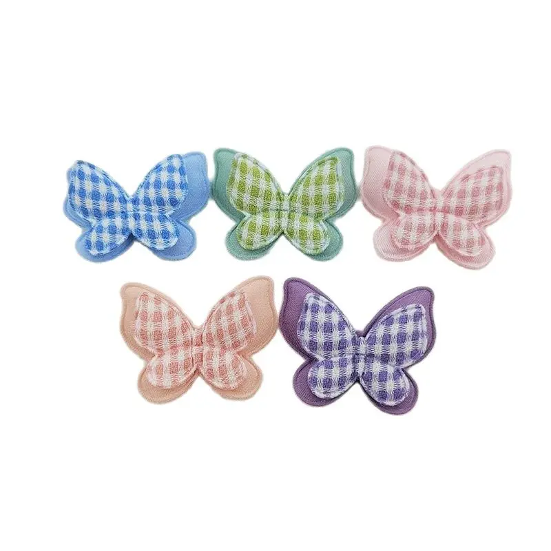 30 Stück 4,2*3,2 cm Gingham Zweischichtige Schmetterlingsapplikationen für Kleidung, Hüte, Nähzubehör, DIY-Kopfschmuck, Haarspangen, Schleifendekoration, Aufnäher – Detail 1
