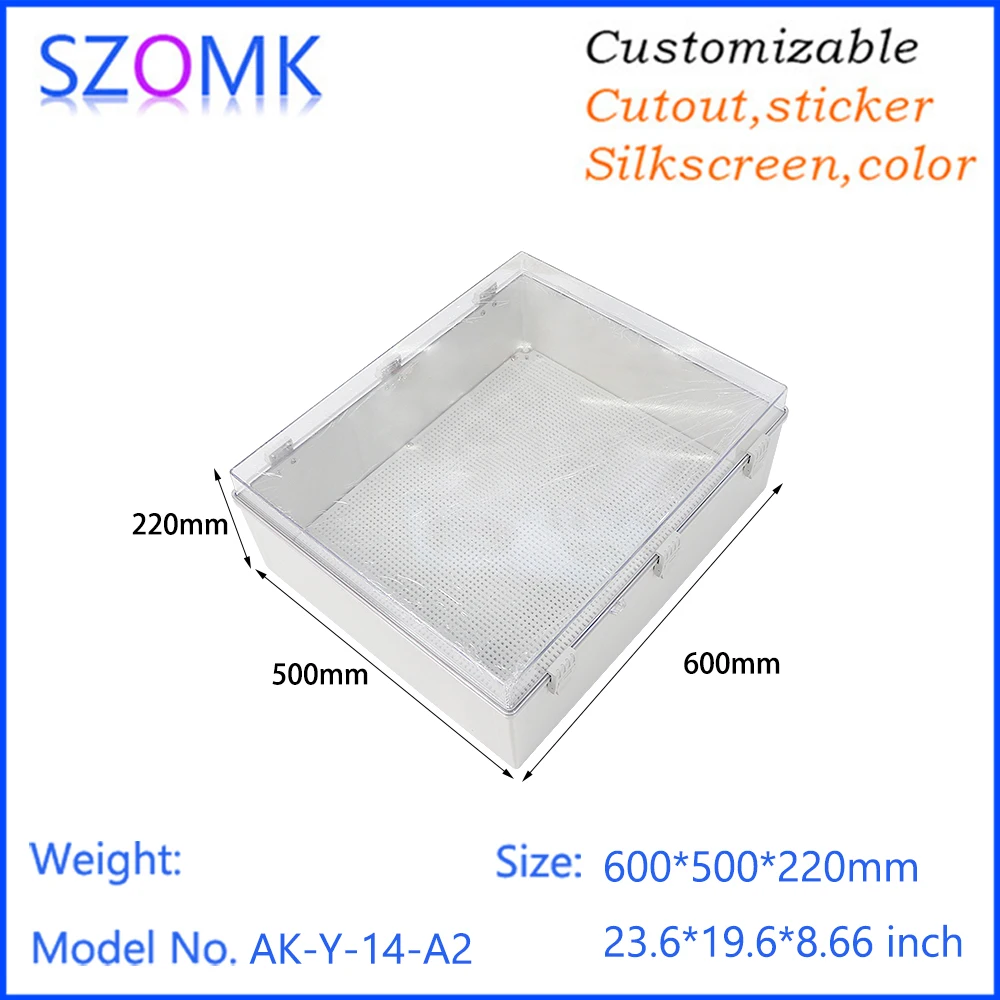 600x500x220mm Factory Outlet Waterproof Ip67 Polycarbonate ABS PC Clear Plastic Hinged Lid Boxes Junction Boxes With Cover Plate