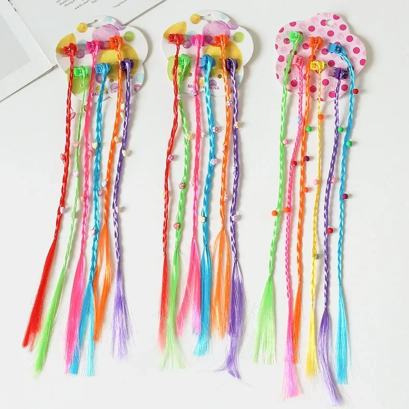 Girls Colorful Wigs Ponytail Hair Ornament Princess Hair Claw Clips Twist Braid Headwear Kids Girls Hair Accessories