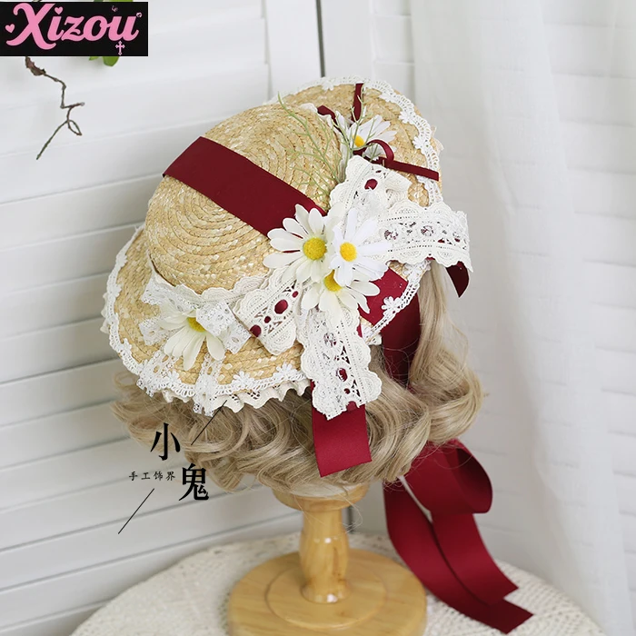 

Japanese Sweet Original Lolita Straw Hat Flower Elegant Flat Hat Top Hat Flower Wedding Tea Party Gorgeous Hats Hanyo Eclectic