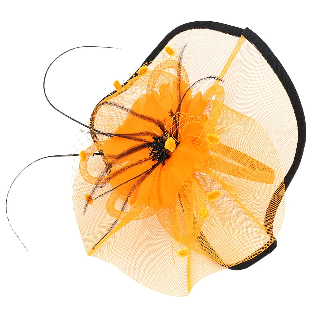 

Orange Mesh Head Flower Women Fascinator Hat Wedding Party Bridal ABS Prom Hair Accessories 1920 Flapper Tea
