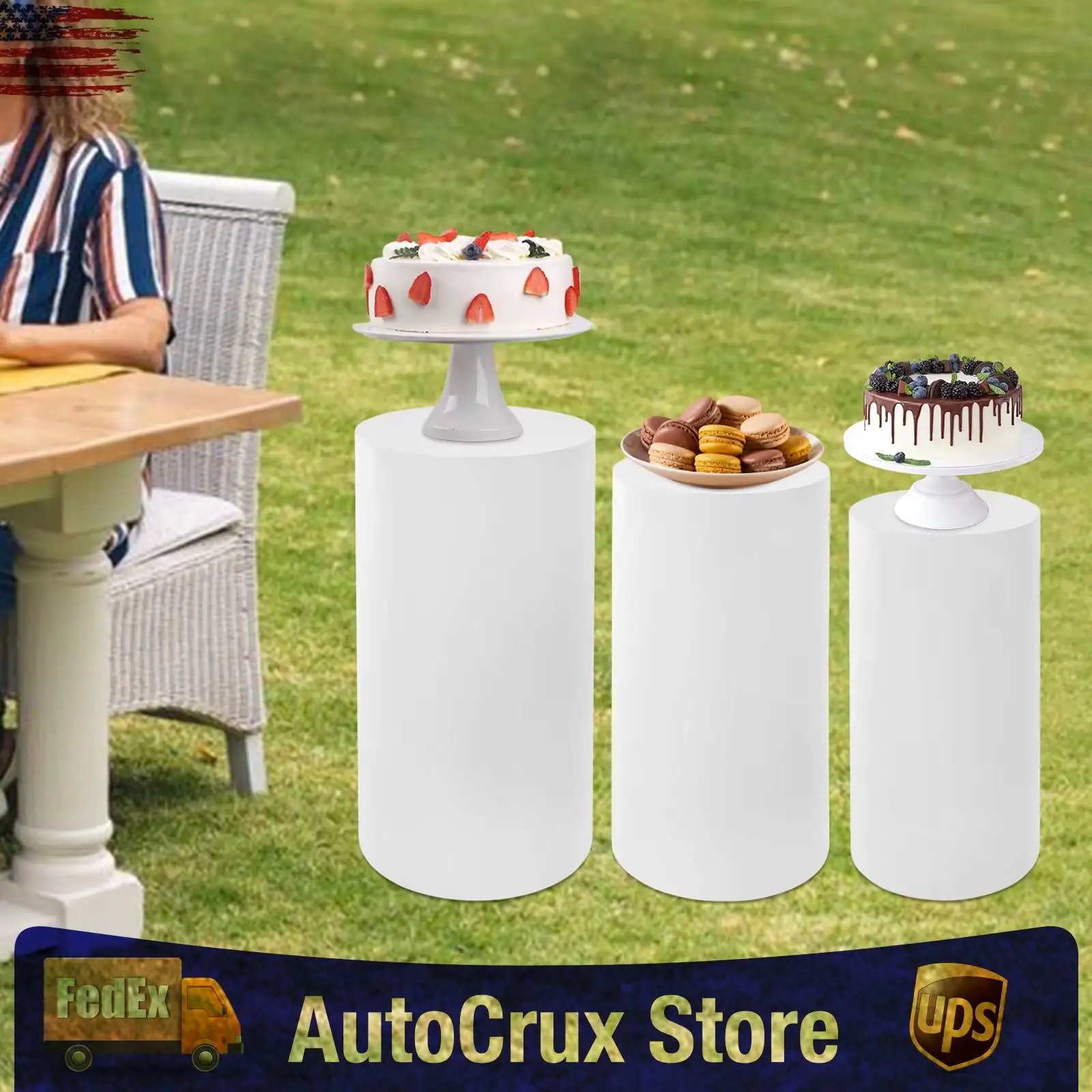 

Wedding Cake Cylinder Stands, 3 Piece Round Cylinder Ornaments Base, White Wedding Centerpieces