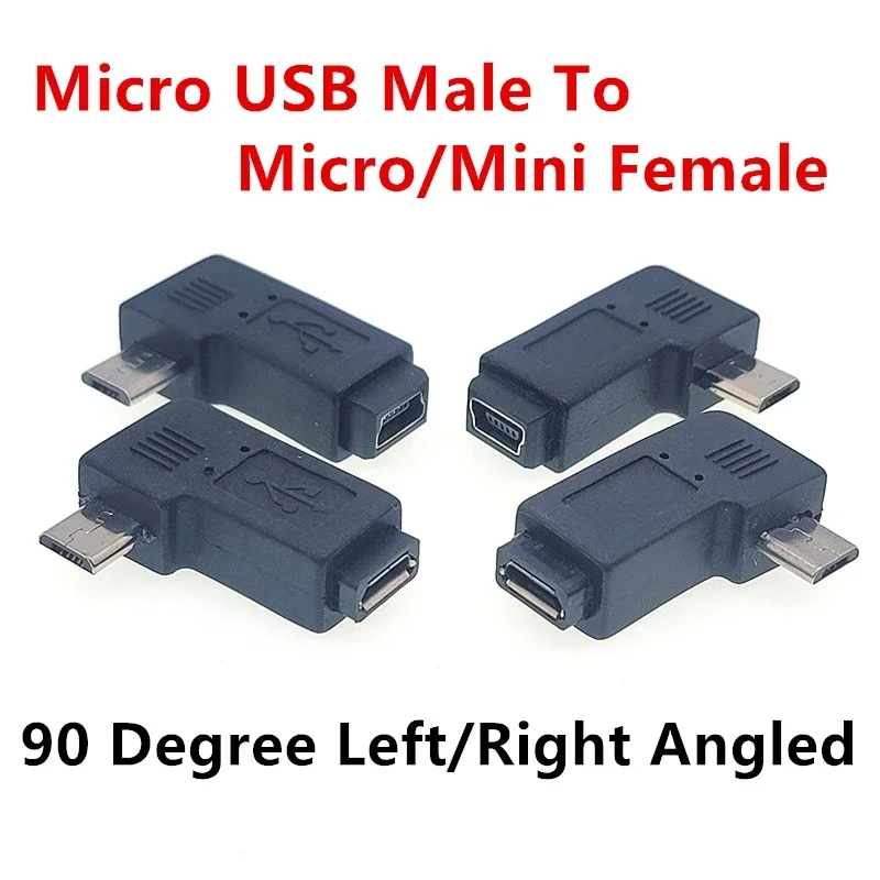 

90 Degree Left & Right Angled Micro USB To Mini Connector Mini USB 5pin Female to Micro USB Male Data Sync Adapter Plug