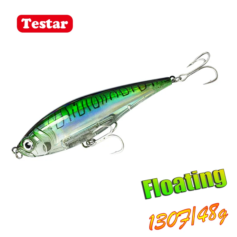 Testar Floating Pencil Bait 130mm 48g Inshore Popper Fishing Lure Topwater Artificial Laser Hard Bait for Pike Bass Pesca