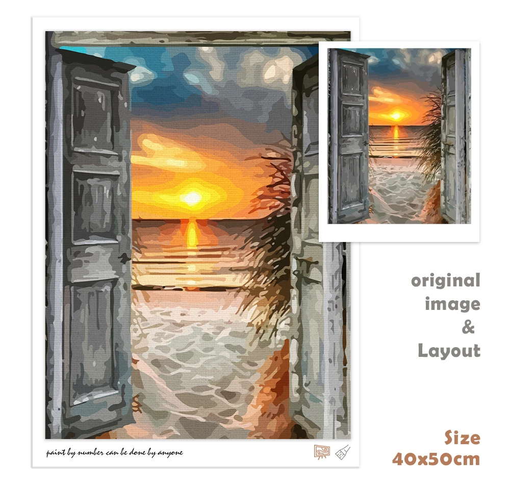 CHENISTORY Acrylic Diy Painting By Numbers Beach Seascape Acrylic Paint On Canvas Draw Coloring By Numbers For Diy Gift