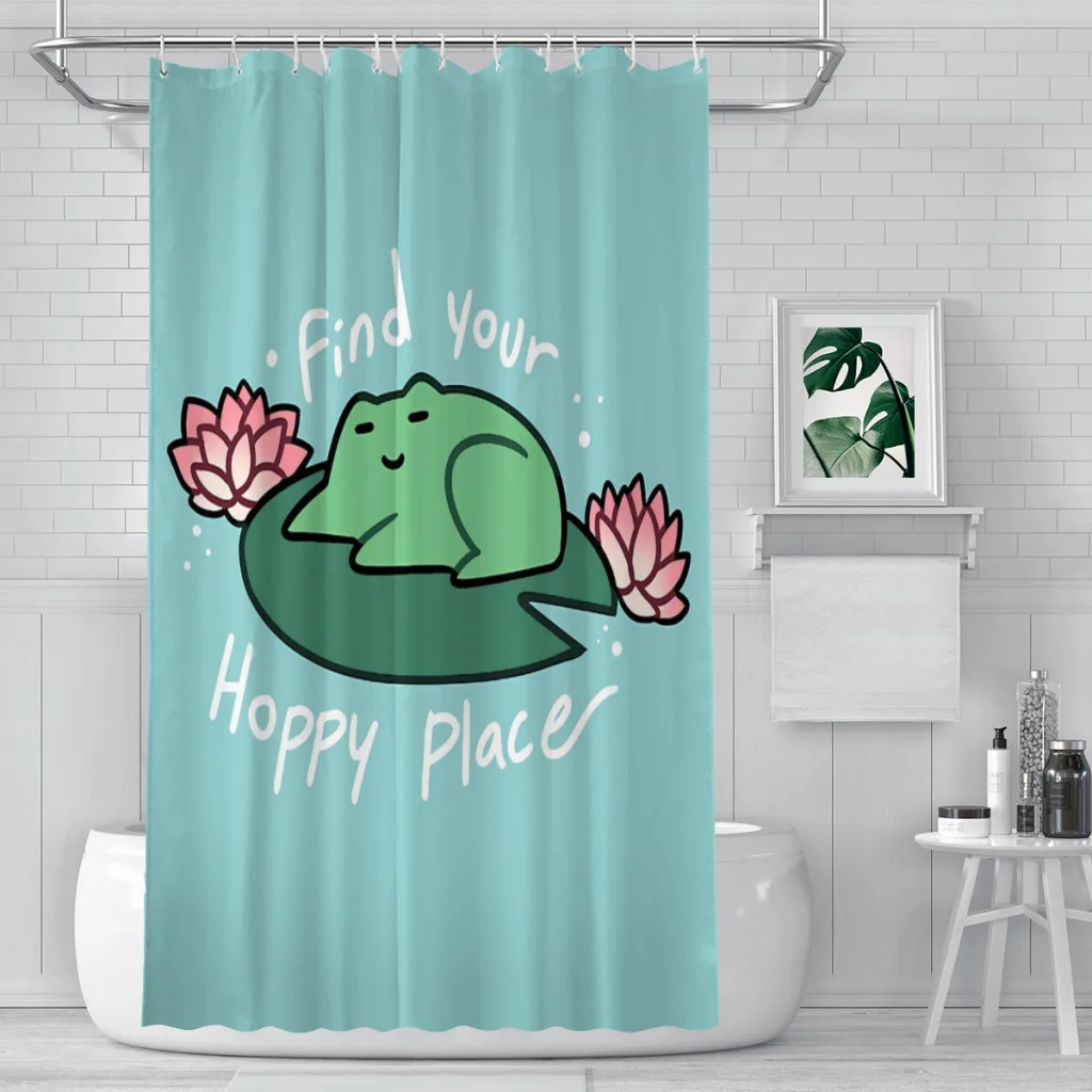 Find Your Hoppy Place Bathroom Shower Curtains Frog Pet Lover Waterproof Partition Curtain Funny Home Decor Accessories