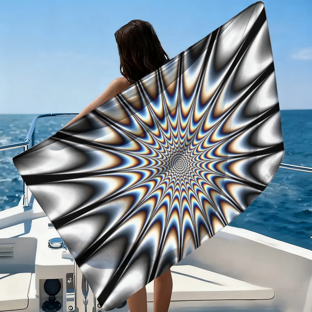 Black and White Abyss Dizziness Beach Towel Quick-drying Towel Suitable for Seaside Pool Camping Vacation Yoga For Family Friend