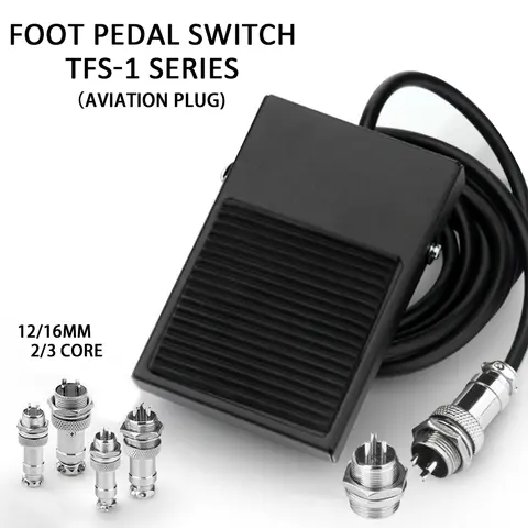 TFS-1 풋 페달 스위치 1NO1NC 전력 제어 순간 페달 스위치 AC250V 10A, 12/16MM 2/3 코어 항공 플러그 포함