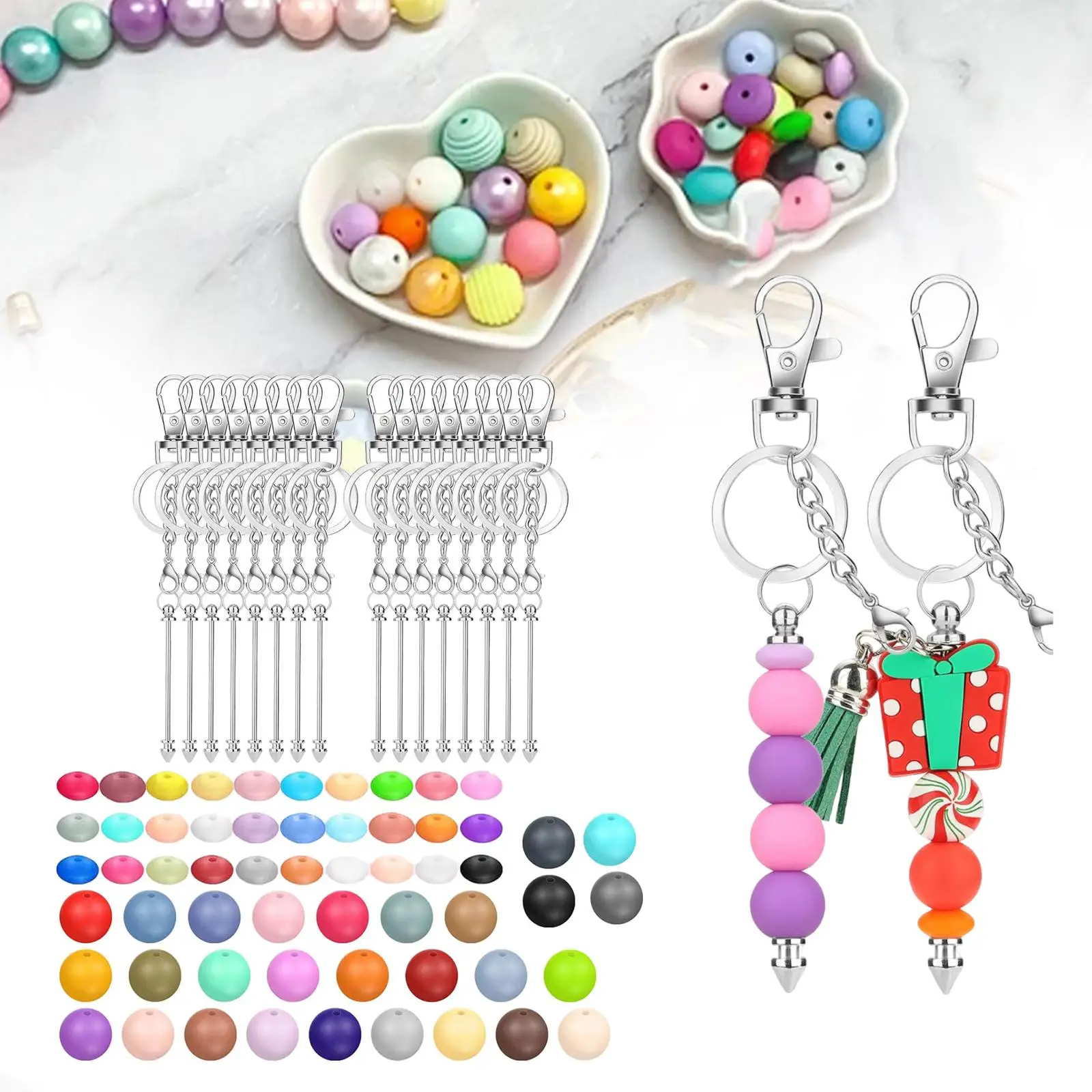 

136x Beadable Keychains Bars DIY Set Jewelry Making Crafts Supplies Stylish Pendant Making Kit for Girls Women Adults Teens Kids
