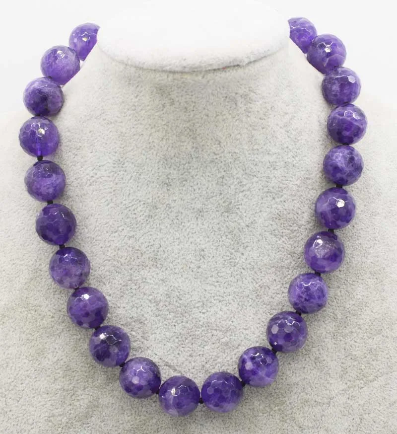 

wholesale 12mm amethyst faceted round necklace 17.5inch nature beads gemstone womamn gift