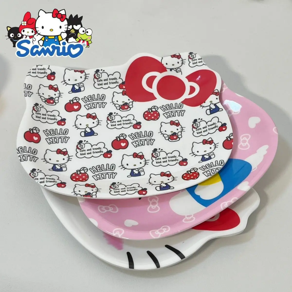Sanrio Hello Kitty Cartoon Plate Cute Fruit Snack Plate Dish Children's Drop-proof Picnic Plate Home Dishes Utensils for Kitchen view 4