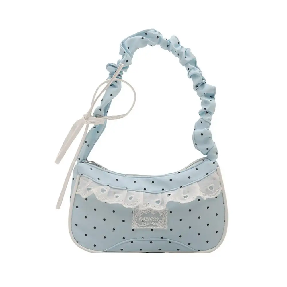Niedliche Spitzen-Schultertasche mit Tupfenmuster, Süße Unterarmtasche mit Schleife, Y2k Mode, Lässige Umhängetasche, Crossbody-Tasche – Detail 4