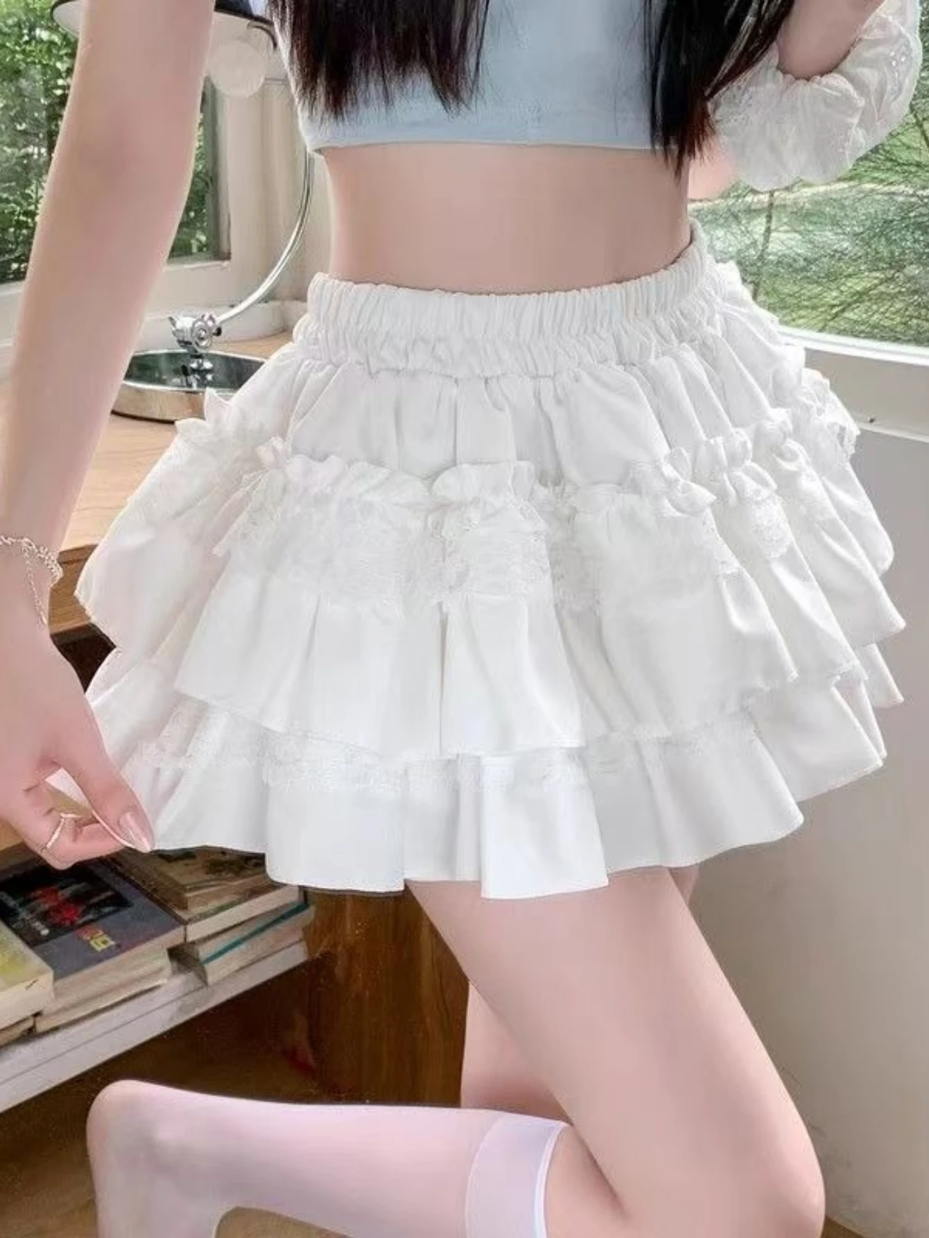 Sunny Sweet Style High Waist Cake Skirt Suitable for Casual Wear Sweet Style Girl Trend Piece Ruffle Skirt