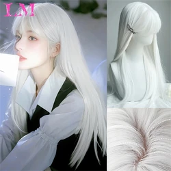 LM Synthetic Black Wig with Long Ponytail Short Straight Wig Lolita Cosplay Party Harajuku Blonde Wig With Bangs for Women